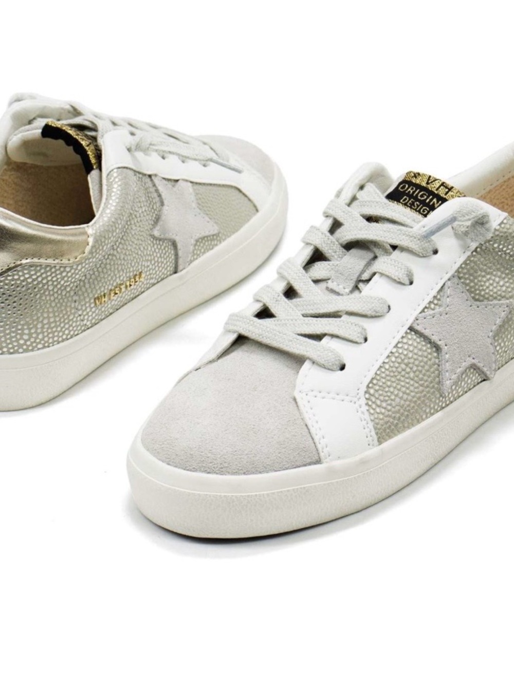 Vintage Havana Women’s Flair Gold & Light Grey Star Detail Leather Sneakers.